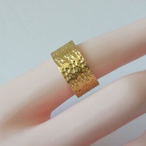YS India Textured Gold Plated Sterling Siver 925 Hammered Wide Band Ring Sz.8